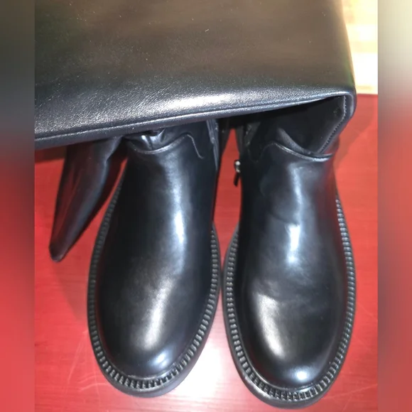 Feetquake NWT Chunky Heel Round Toe Side Zip Black Matte Tall Boot Sz 9 - Picture 4 of 4